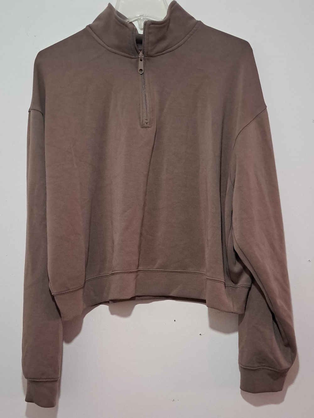 Cropped Quarter-Zip Sweatshirt in Taupe